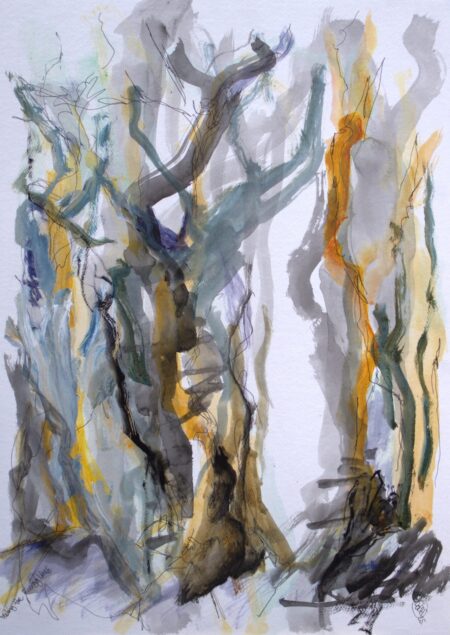 Feeling the energy lines, Ink and acrylic on paper, 70 x 50cm.